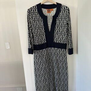 Classic Vintage Tory Burch Navy & White Silk Dress